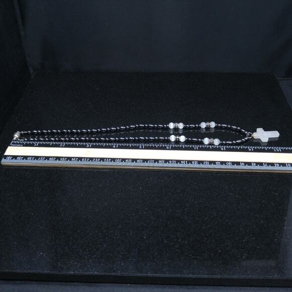 Cross Beaded Necklace, Gemstone Beads Cross, 19 Inches, Magnetic Clasp - Picture 6 of 8